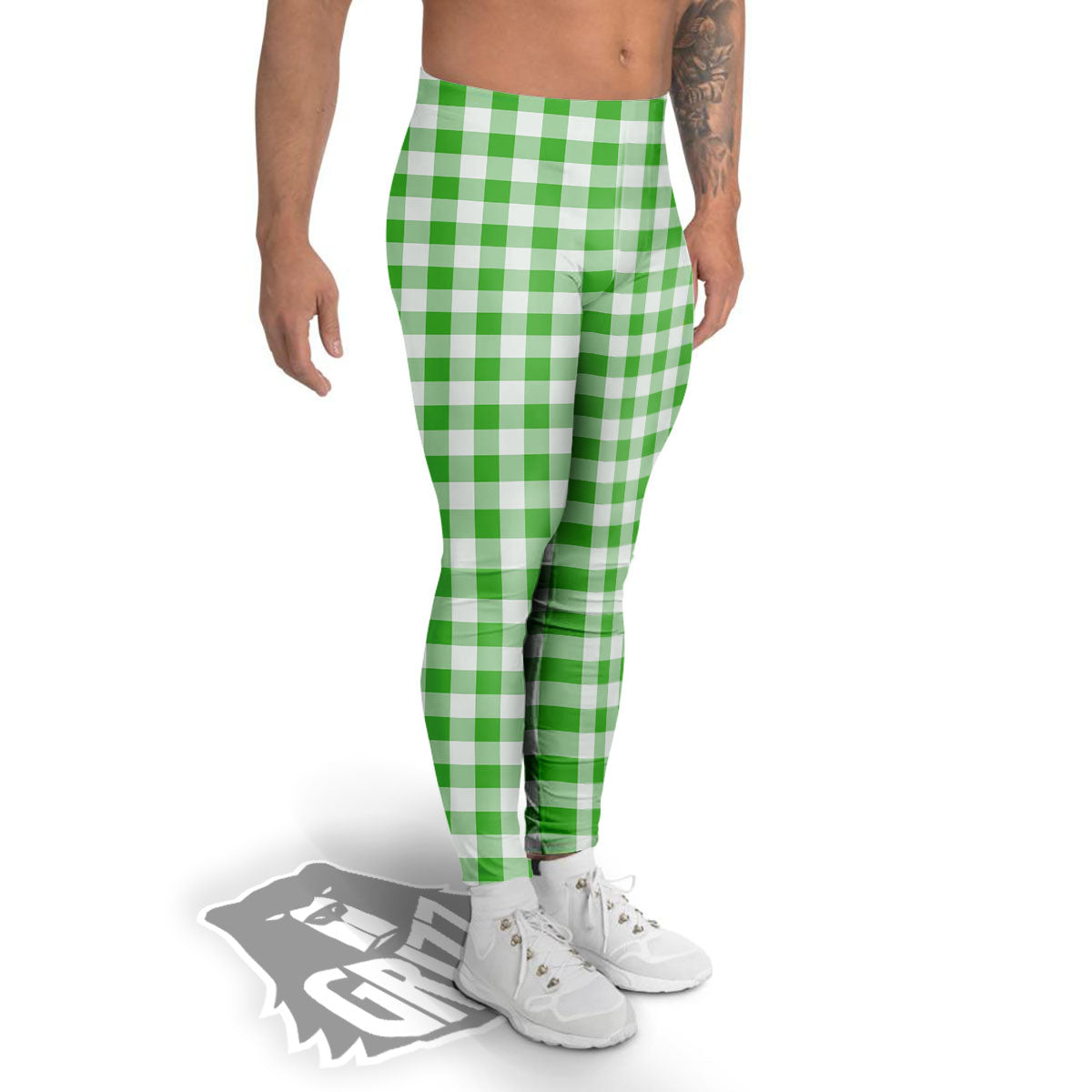 Tattersall Green Print Pattern Men's Leggings-grizzshop
