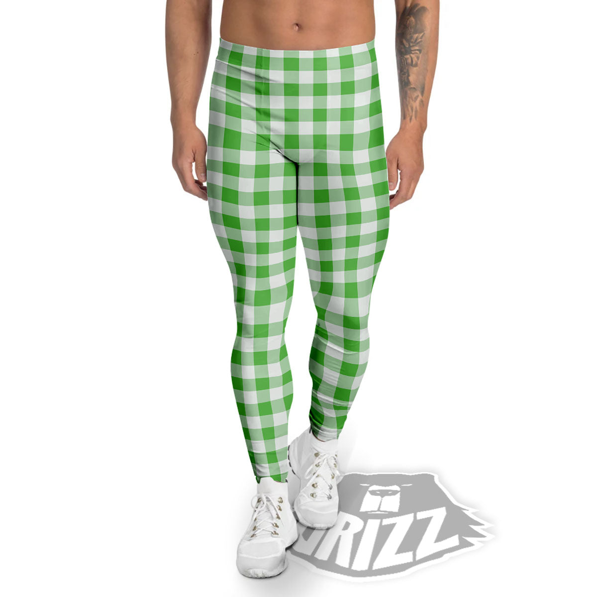Tattersall Green Print Pattern Men's Leggings-grizzshop