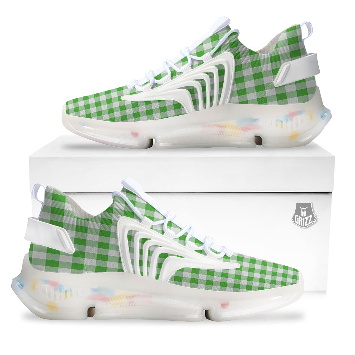 Tattersall Green Print Pattern White Gym Shoes-grizzshop
