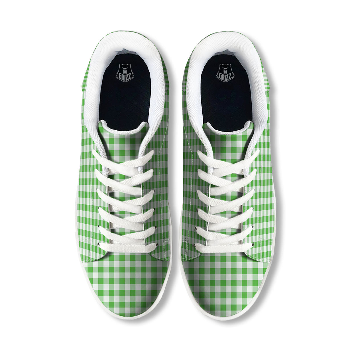 Tattersall Green Print Pattern White Low Top Sneakers-grizzshop