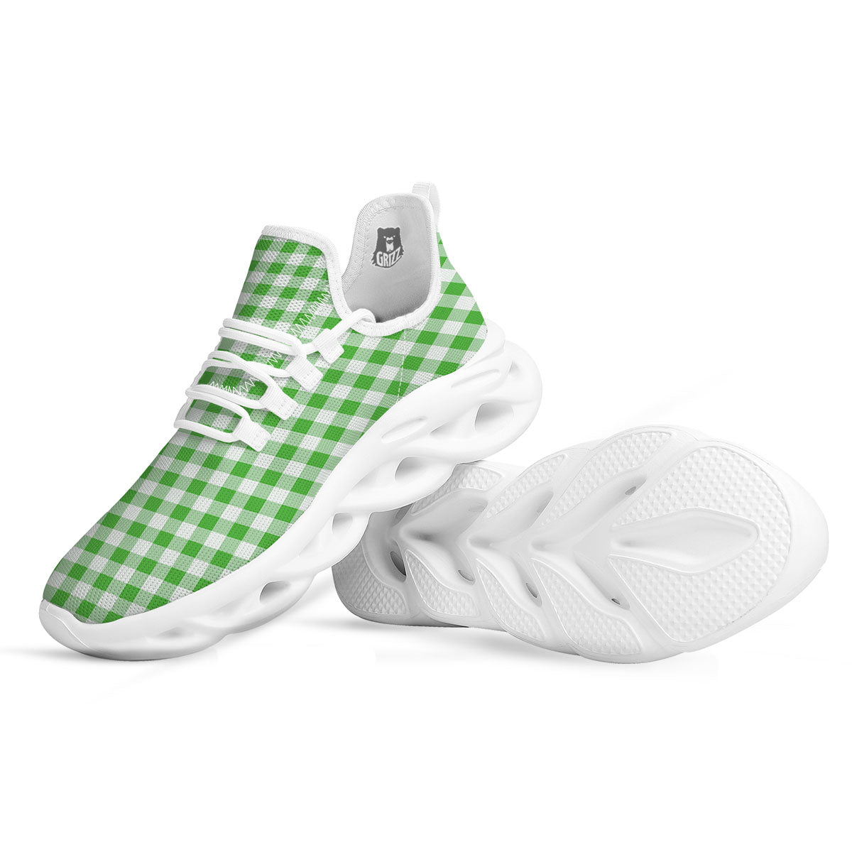 Tattersall Green Print Pattern White Running Shoes-grizzshop