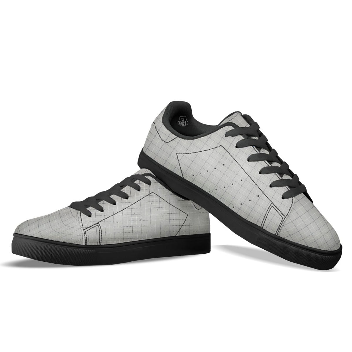 Tattersall Grey Print Pattern Black Low Top Sneakers-grizzshop