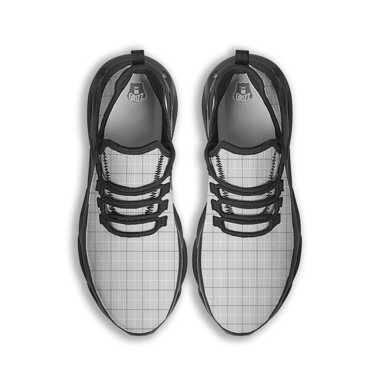 Tattersall Grey Print Pattern Black Running Shoes-grizzshop
