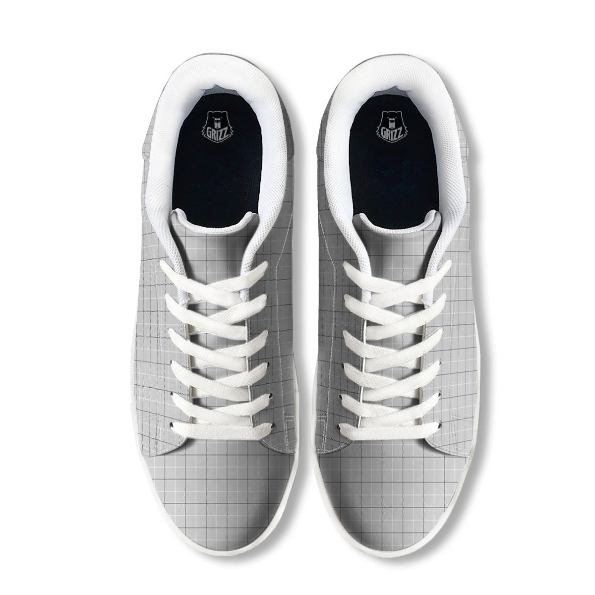 Tattersall Grey Print Pattern White Low Top Sneakers-grizzshop