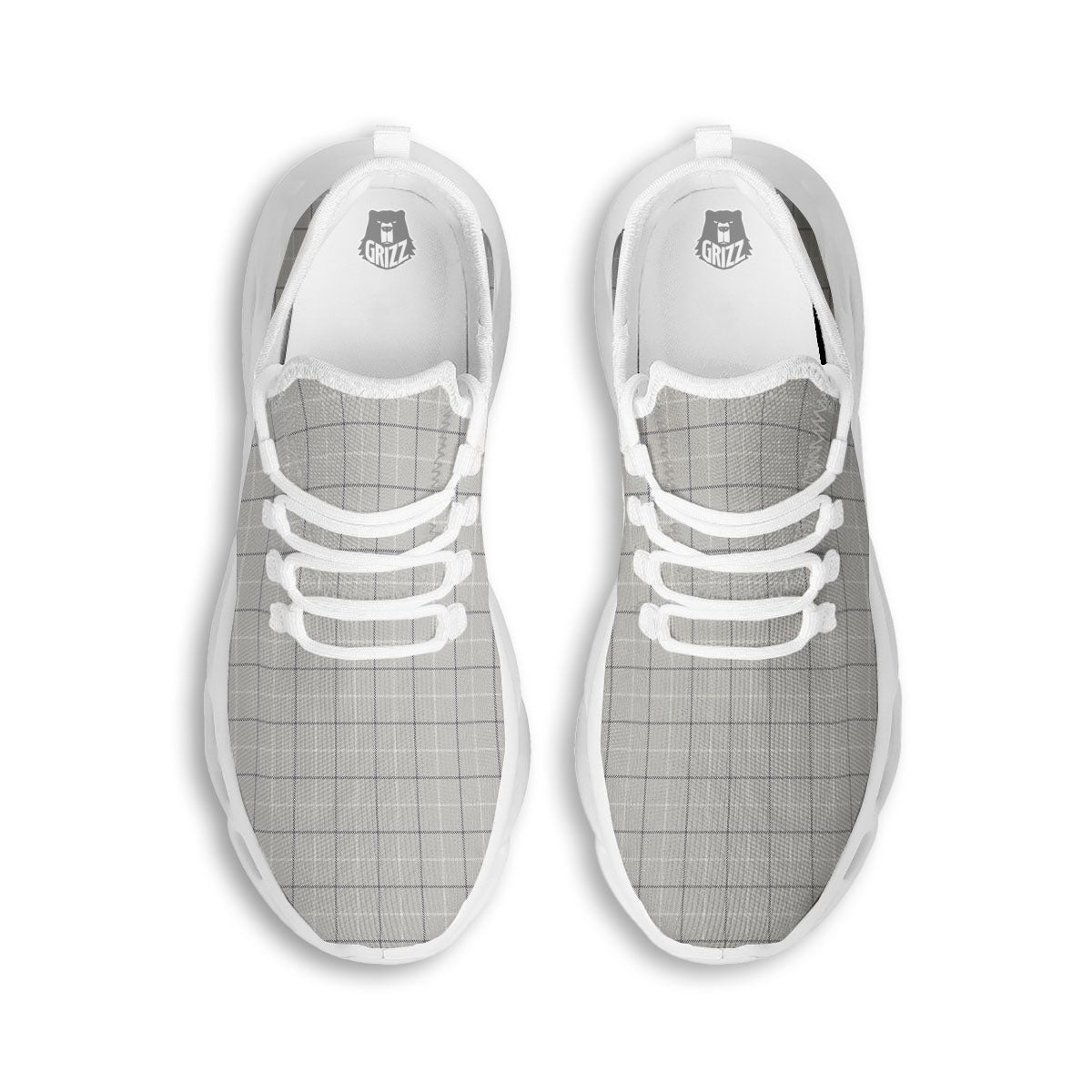 Tattersall Grey Print Pattern White Running Shoes-grizzshop