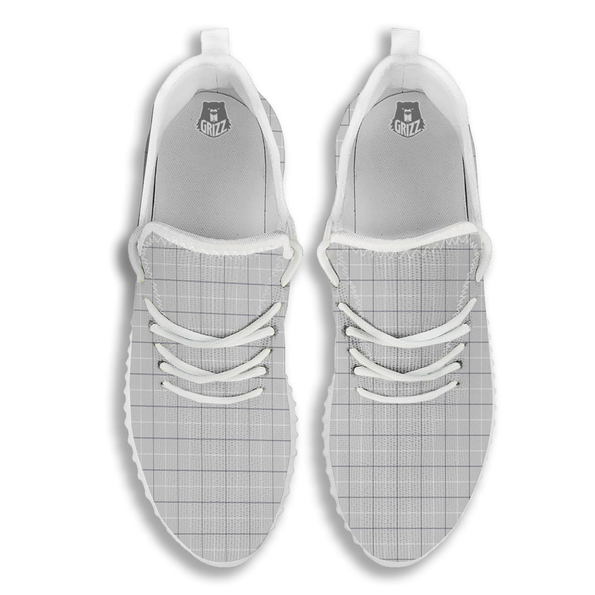 Tattersall Grey Print Pattern White Walking Shoes-grizzshop