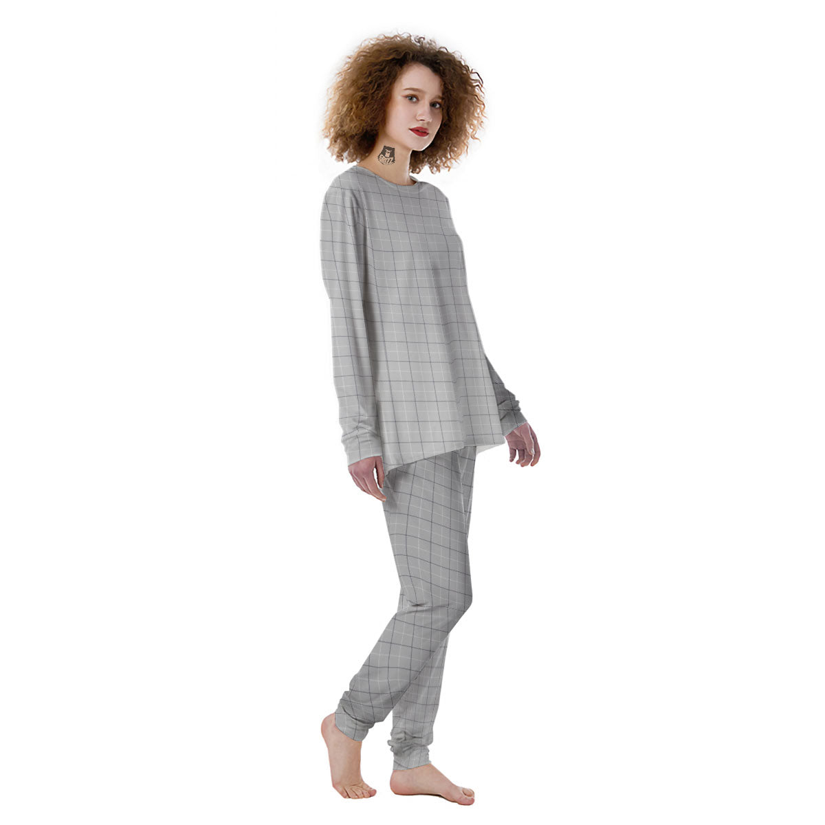 Tattersall Grey Print Pattern Women's Pajamas-grizzshop