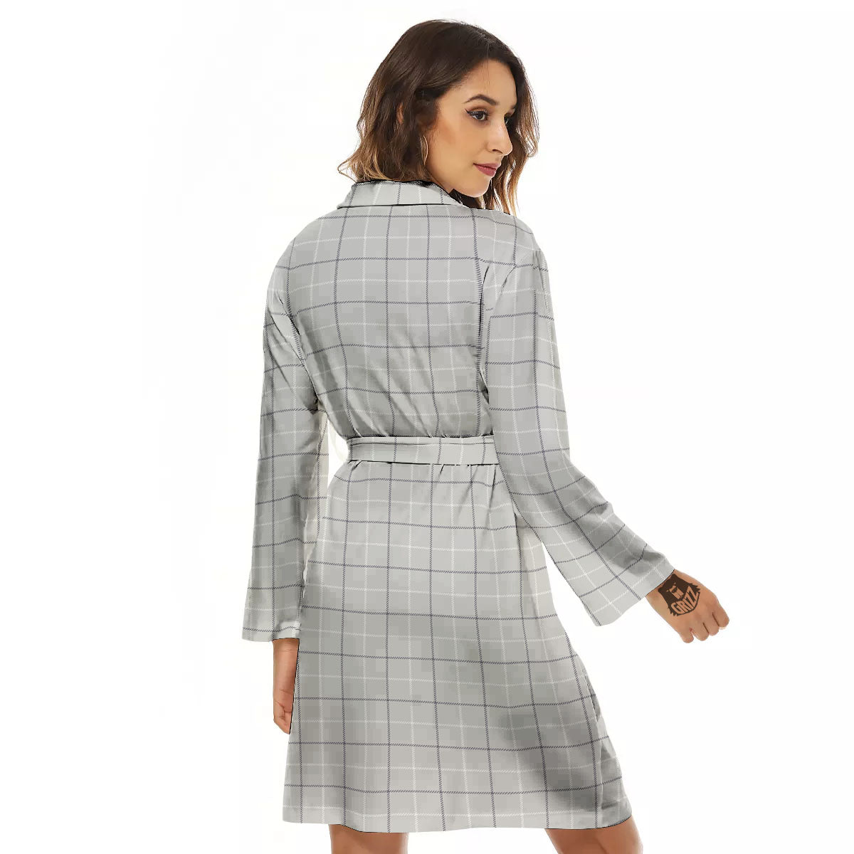 Tattersall Grey Print Pattern Women's Robe-grizzshop