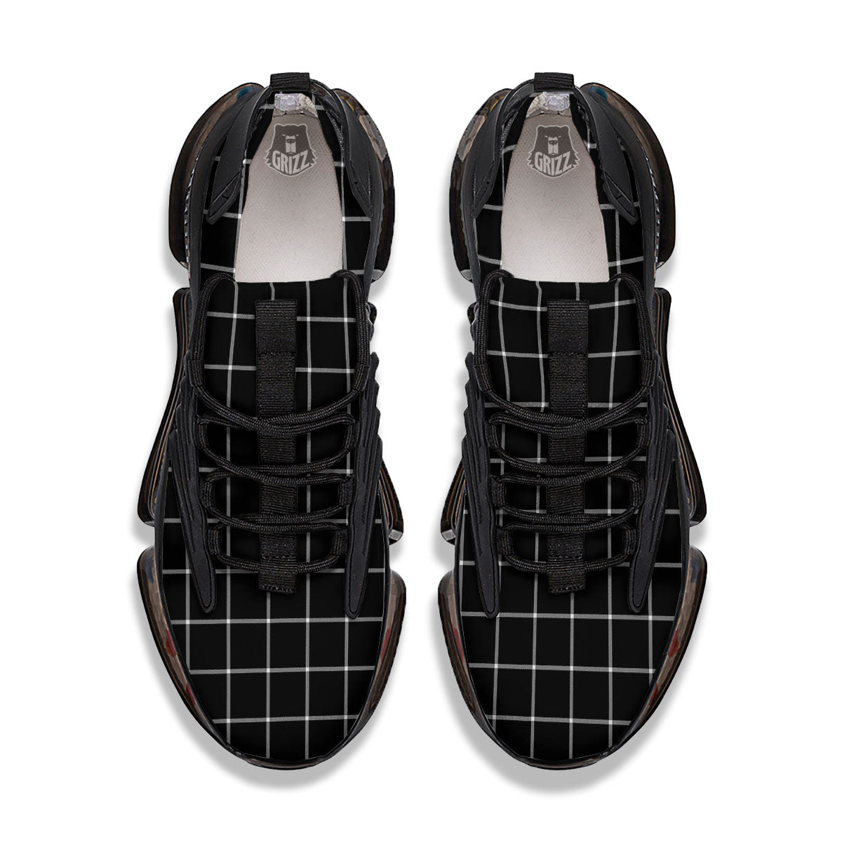 Tattersall Navy Print Pattern Black Gym Shoes-grizzshop