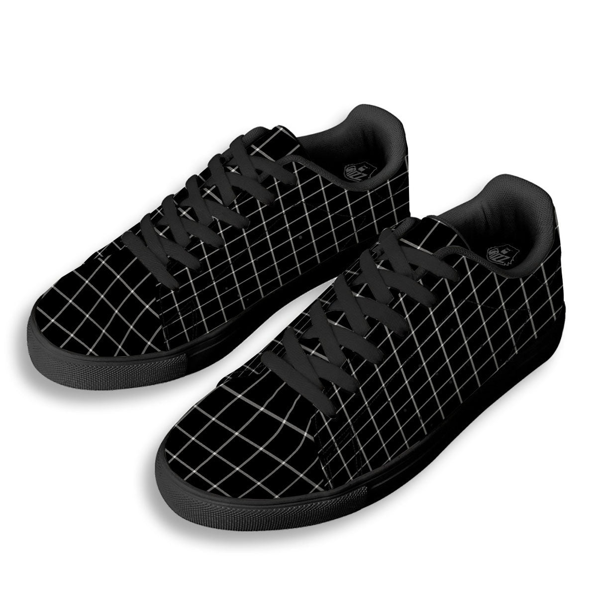 Tattersall Navy Print Pattern Black Low Top Sneakers-grizzshop
