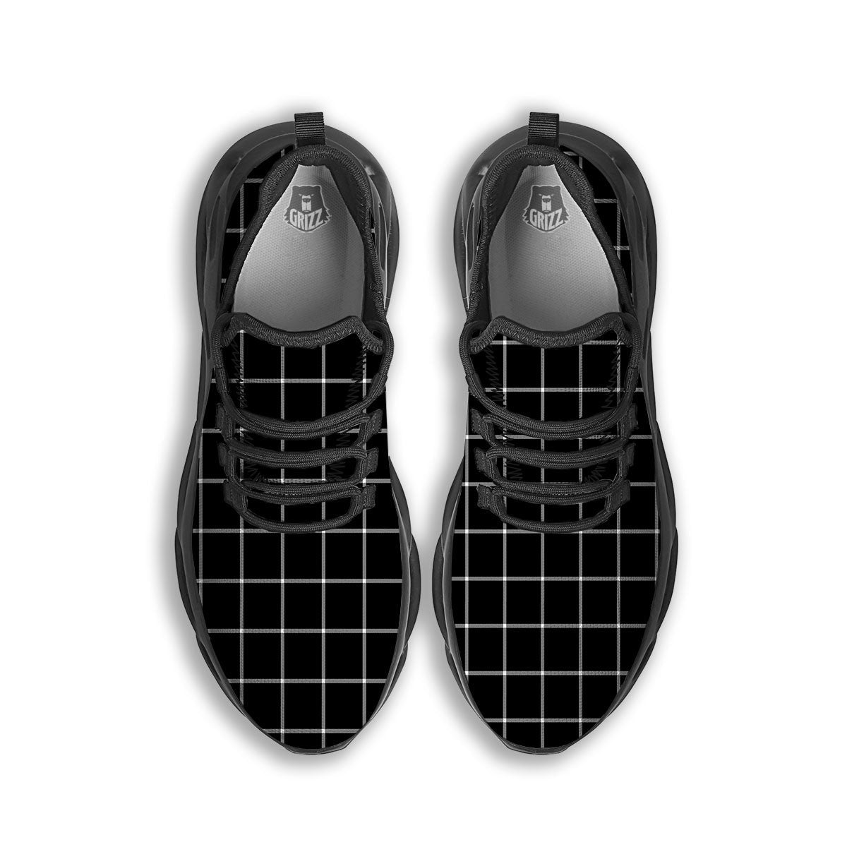 Tattersall Navy Print Pattern Black Running Shoes-grizzshop