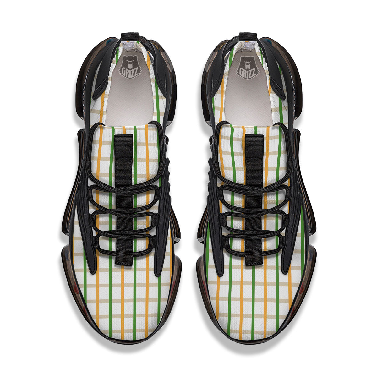 Tattersall Orange And Green Line Print Black Gym Shoes-grizzshop