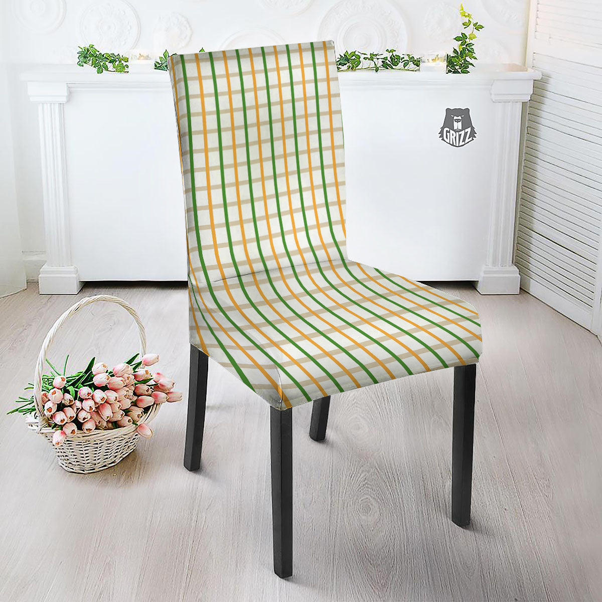 Tattersall Orange And Green Line Print Dining Chair Slipcover-grizzshop