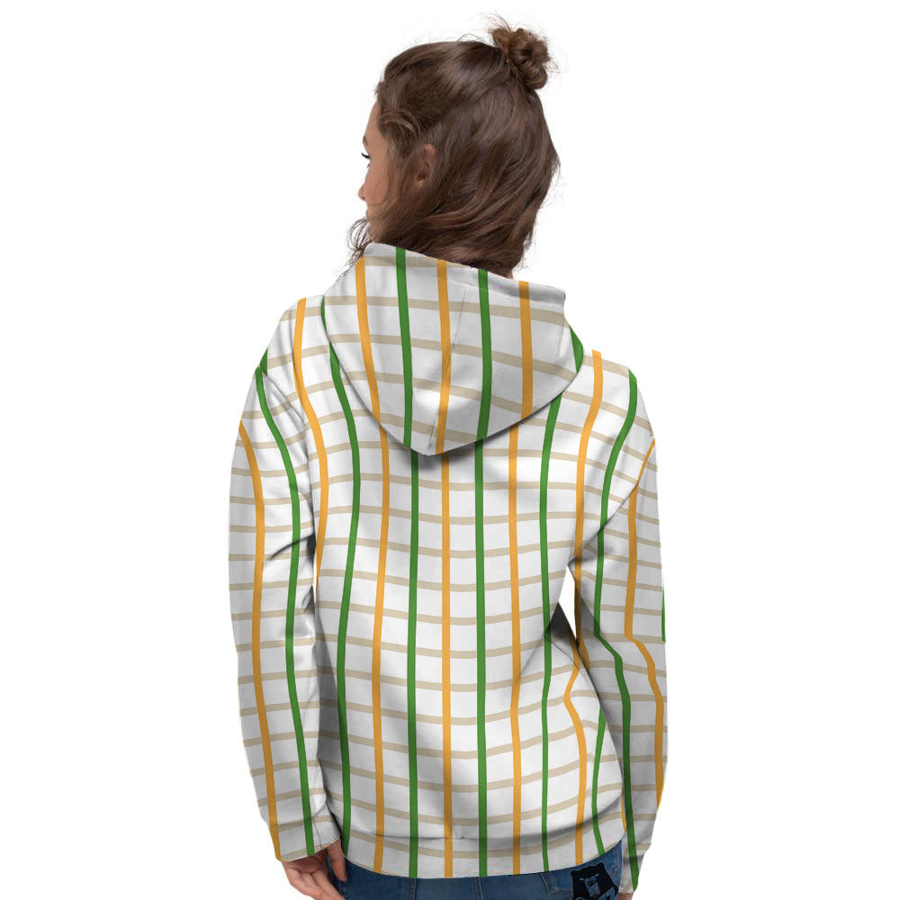 Tattersall Orange And Green Line Print Women's Hoodie-grizzshop