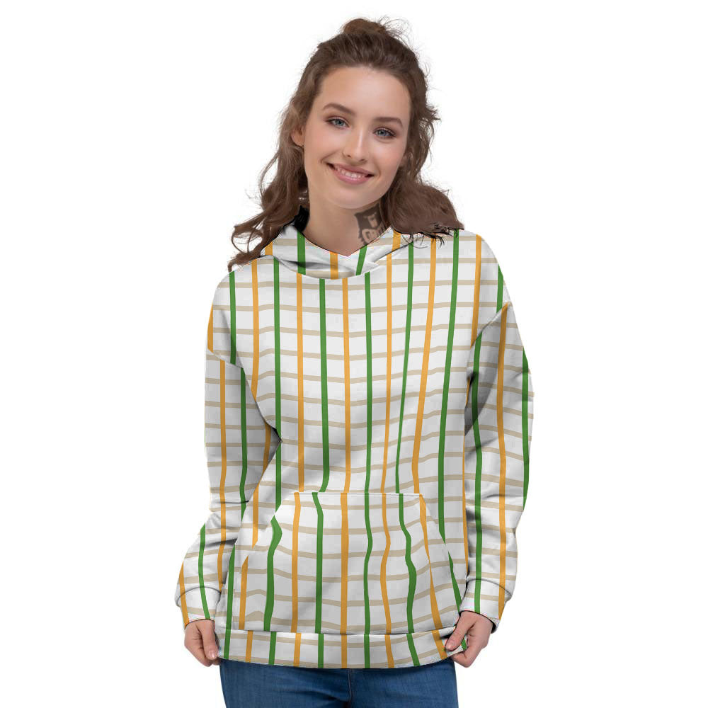 Tattersall Orange And Green Line Print Women's Hoodie-grizzshop