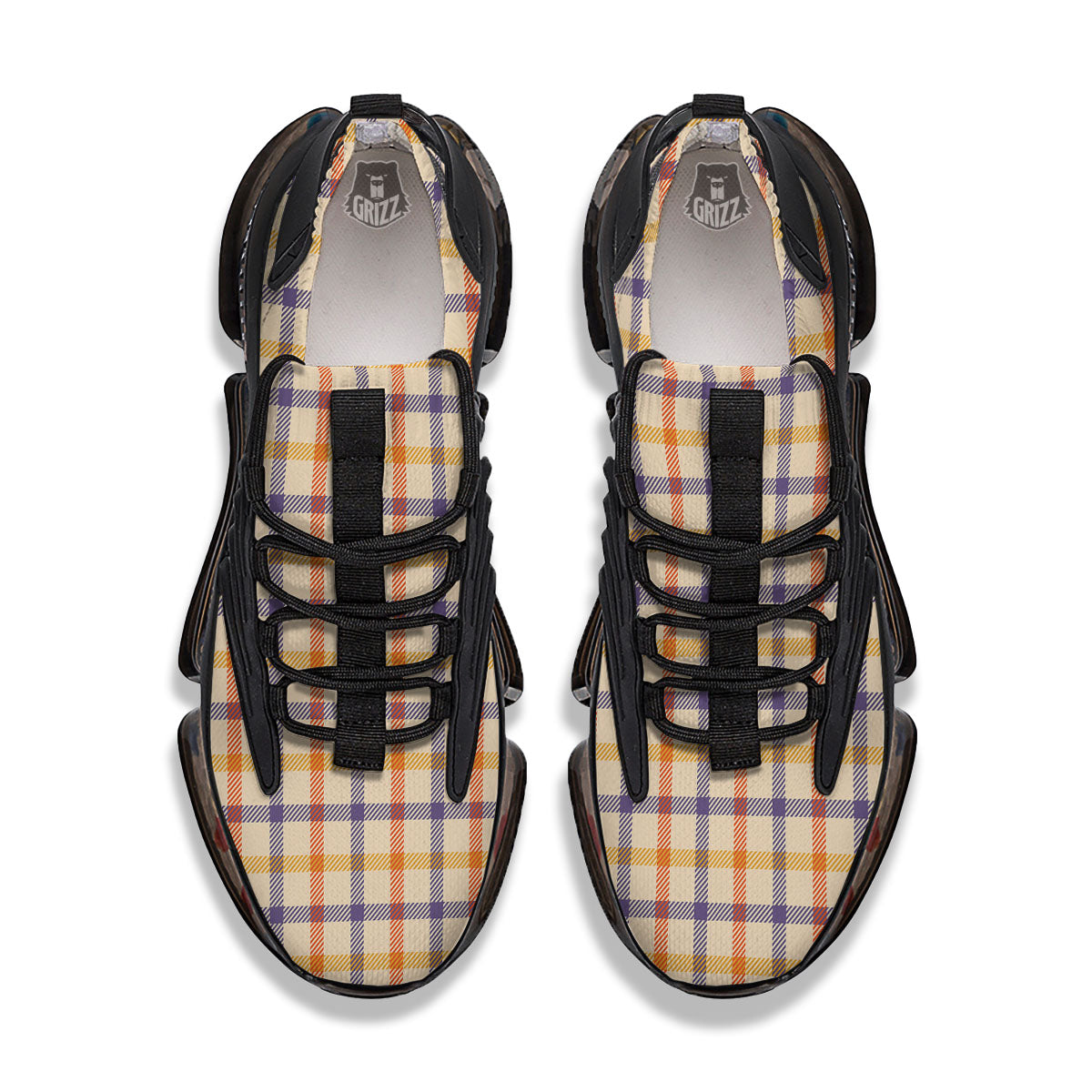 Tattersall Orange And Purple Print Pattern Black Gym Shoes-grizzshop