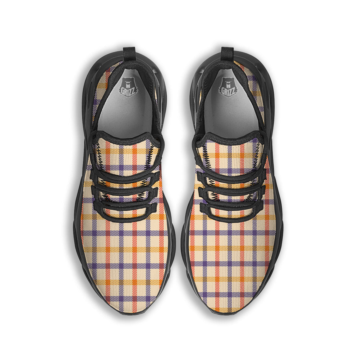 Tattersall Orange And Purple Print Pattern Black Running Shoes-grizzshop