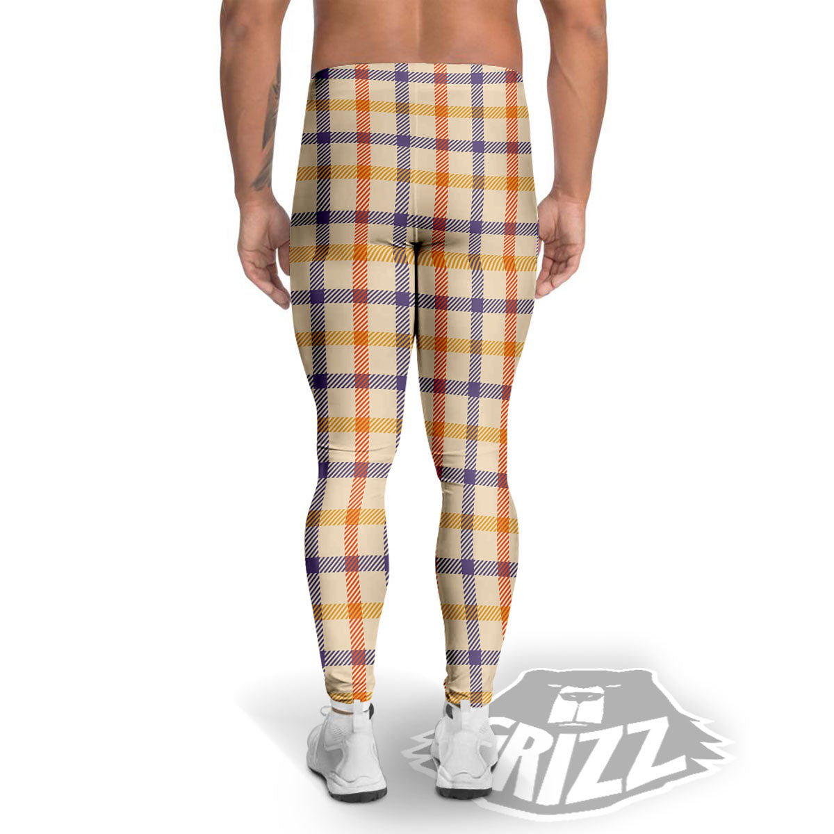 Tattersall Orange And Purple Print Pattern Men's Leggings-grizzshop