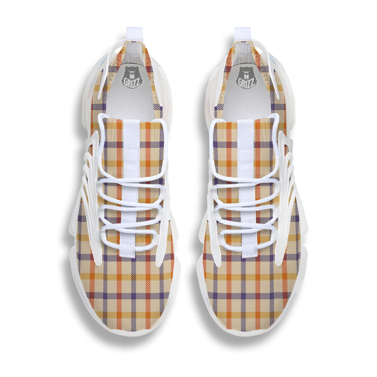 Tattersall Orange And Purple Print Pattern White Gym Shoes-grizzshop