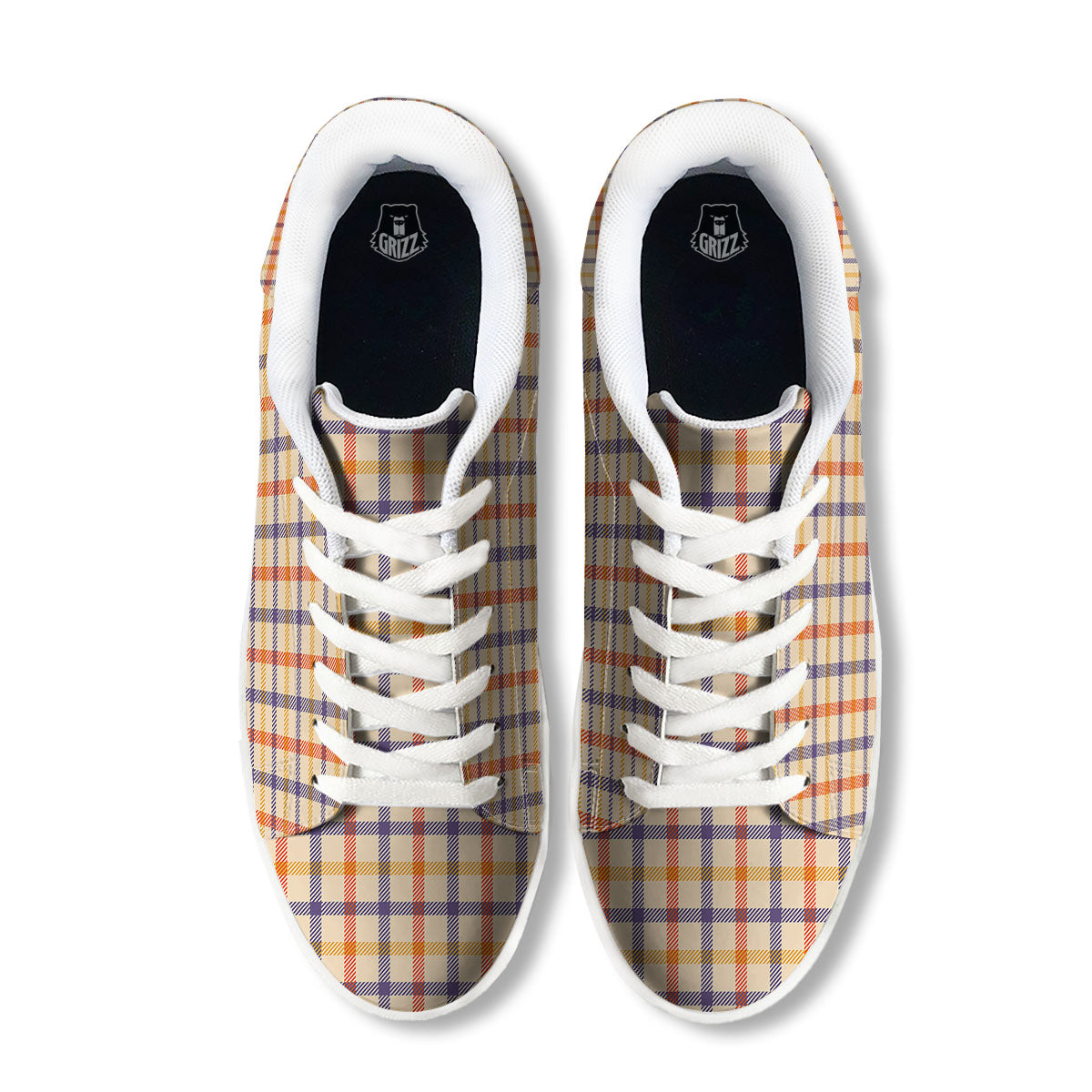 Tattersall Orange And Purple Print Pattern White Low Top Sneakers-grizzshop