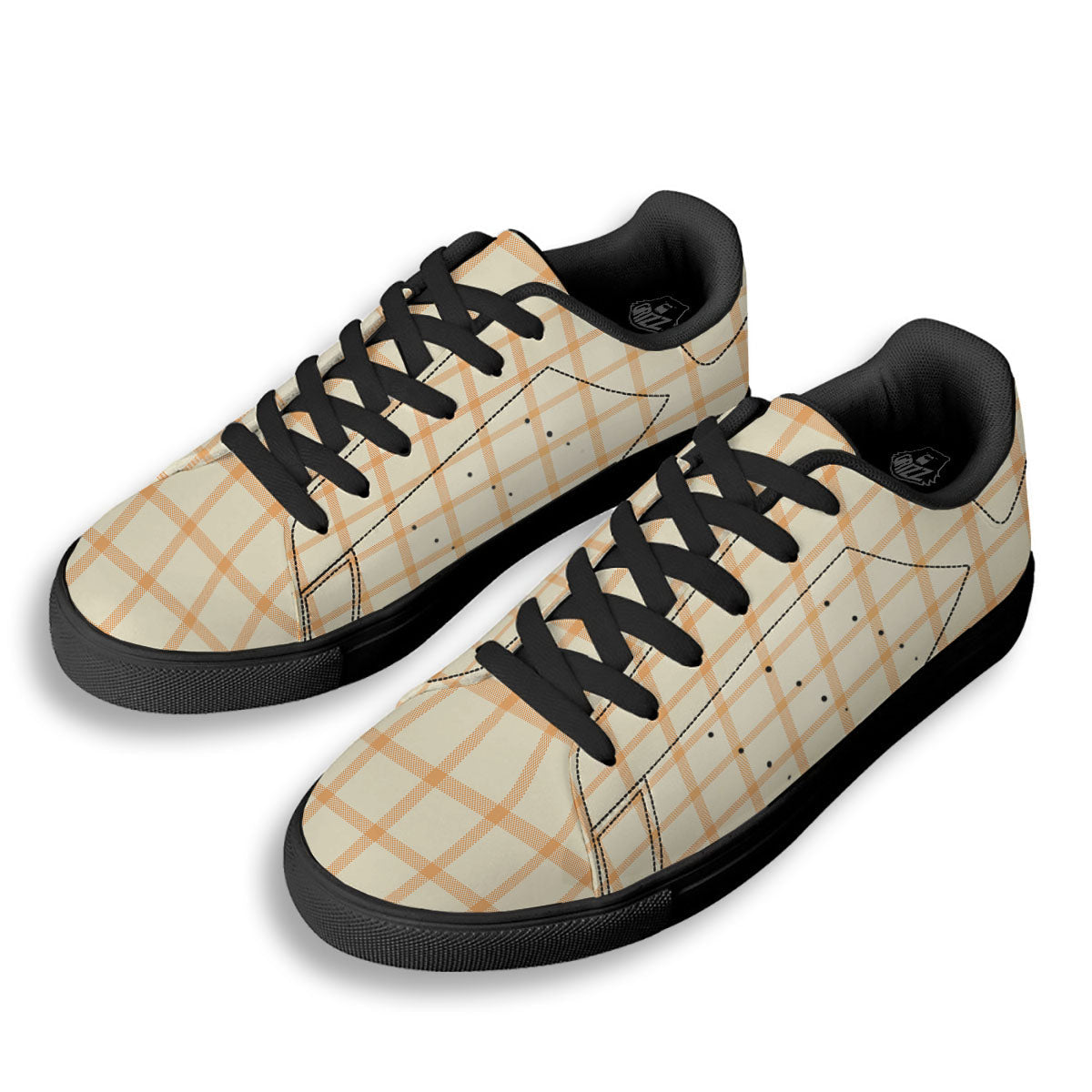 Tattersall Orange Pastel Print Pattern Black Low Top Sneakers-grizzshop