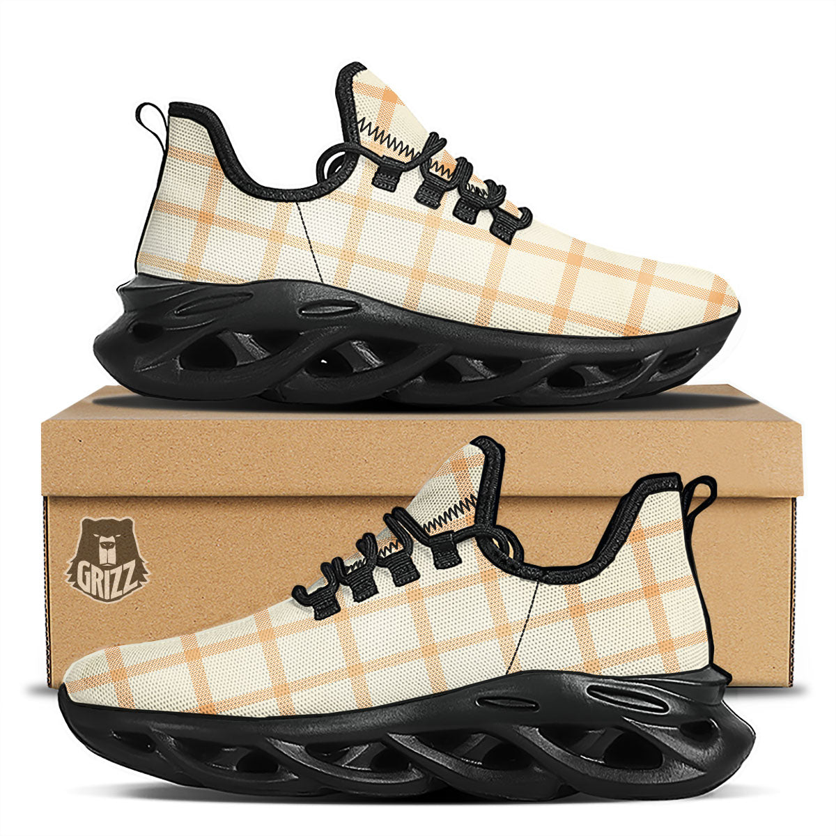 Tattersall Orange Pastel Print Pattern Black Running Shoes-grizzshop