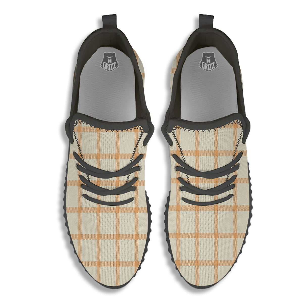 Tattersall Orange Pastel Print Pattern Black Walking Shoes-grizzshop