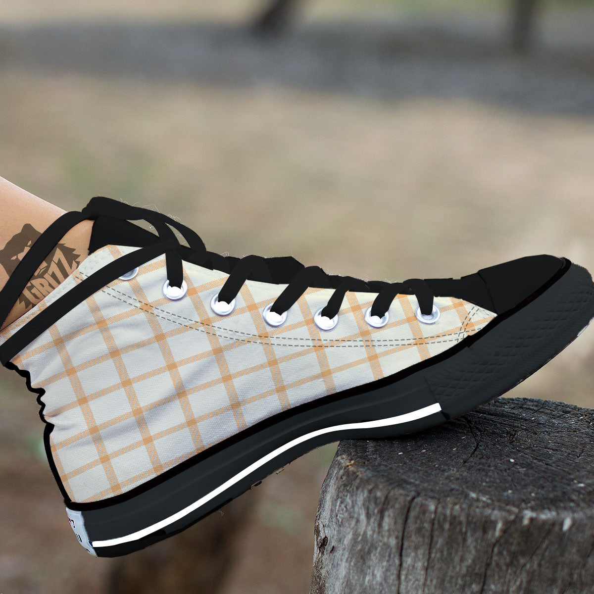 Tattersall Orange Pastel Print Pattern High Top Shoes-grizzshop