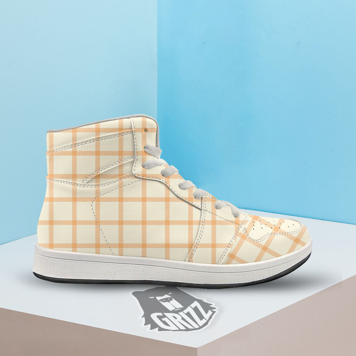 Tattersall Orange Pastel Print Pattern High Top Sneakers-grizzshop