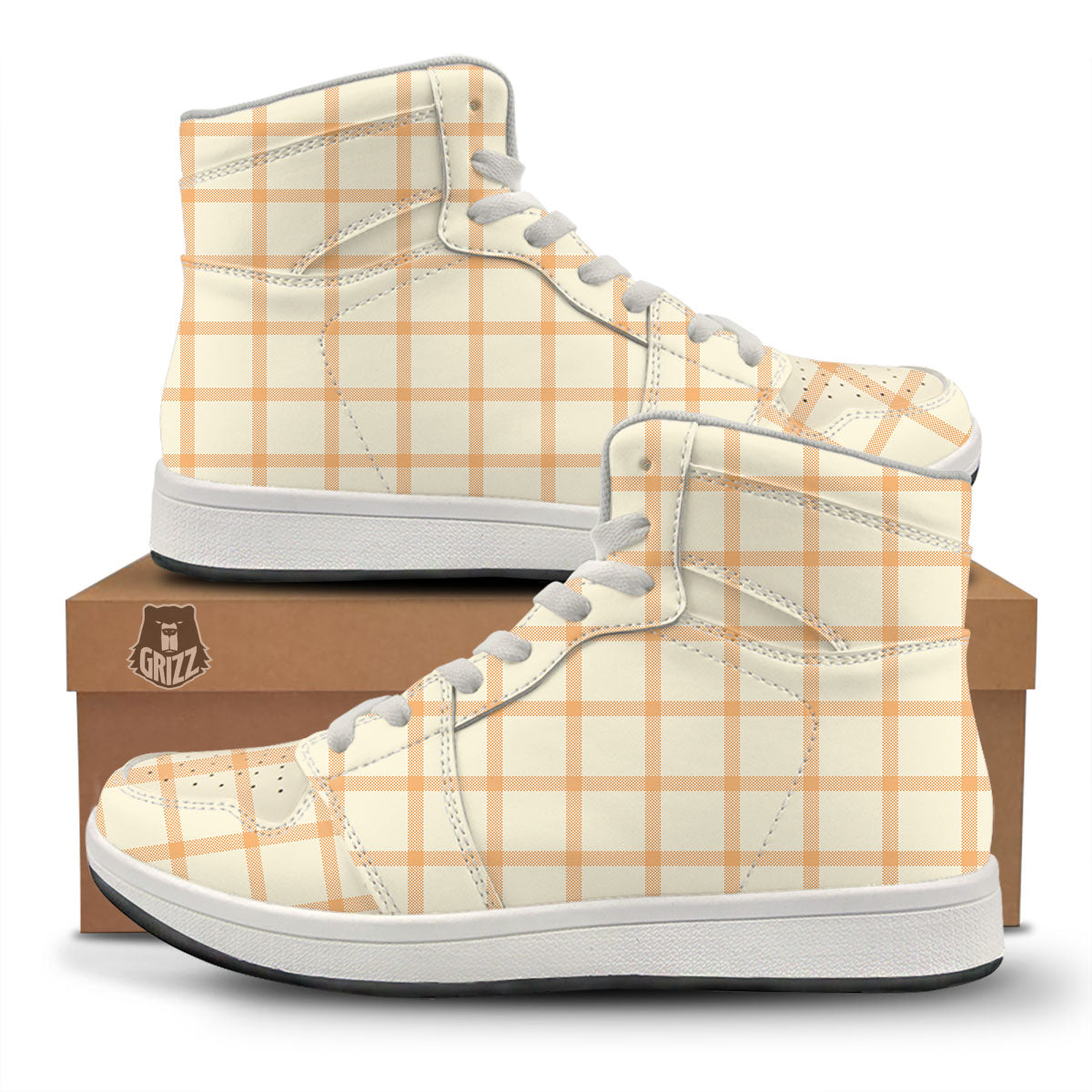 Tattersall Orange Pastel Print Pattern High Top Sneakers-grizzshop