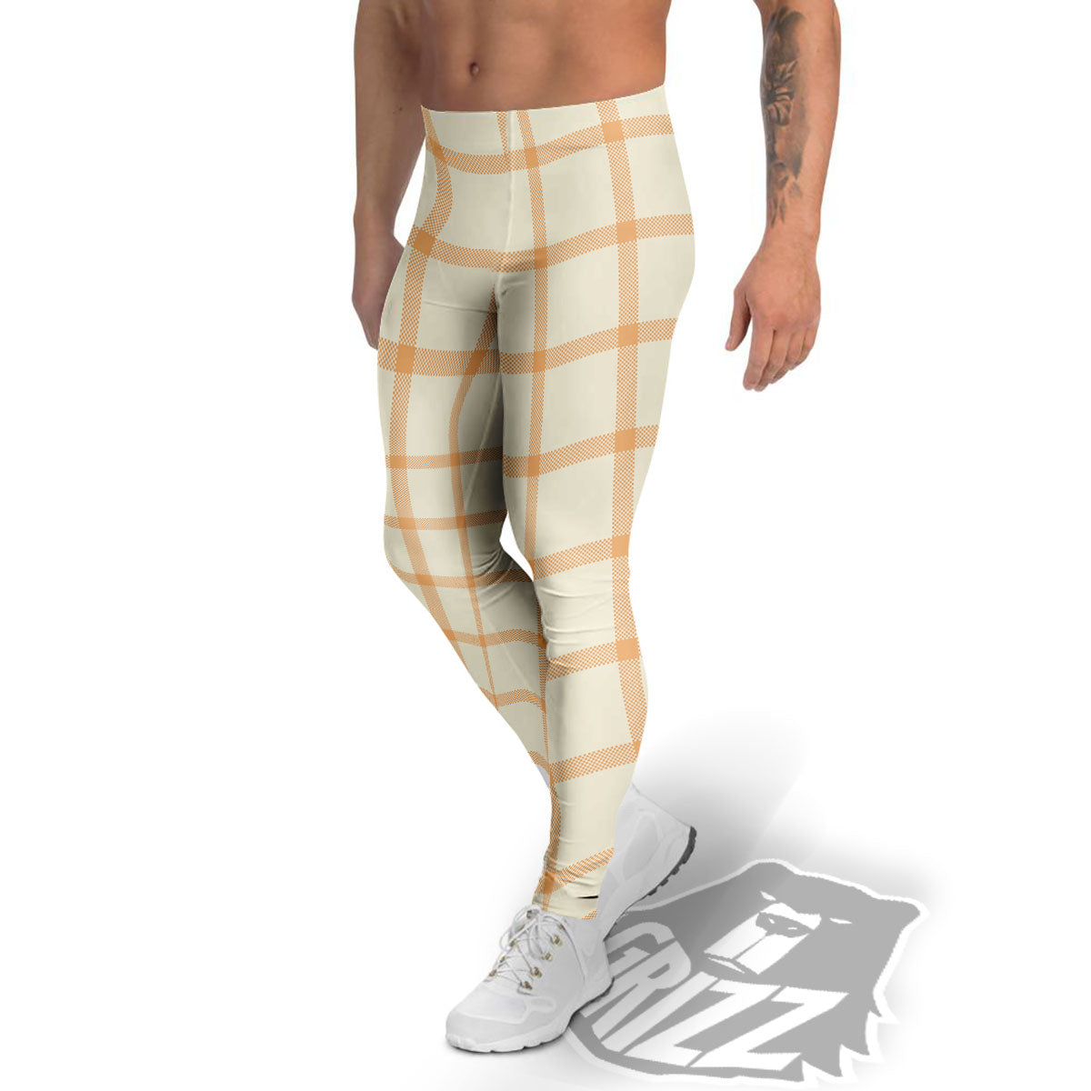 Tattersall Orange Pastel Print Pattern Men's Leggings-grizzshop