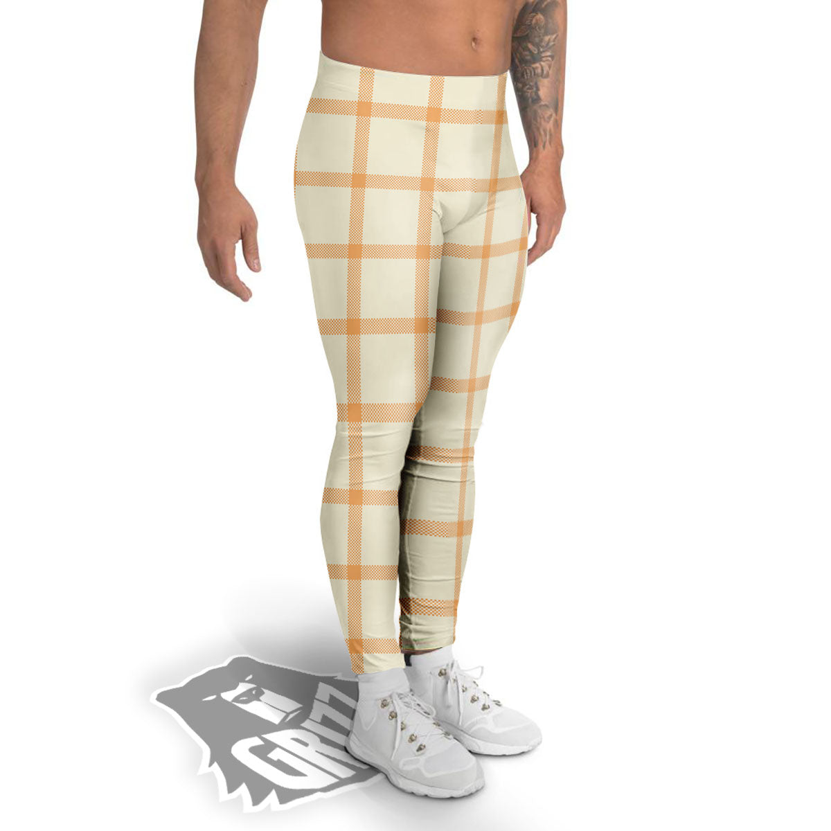 Tattersall Orange Pastel Print Pattern Men's Leggings-grizzshop