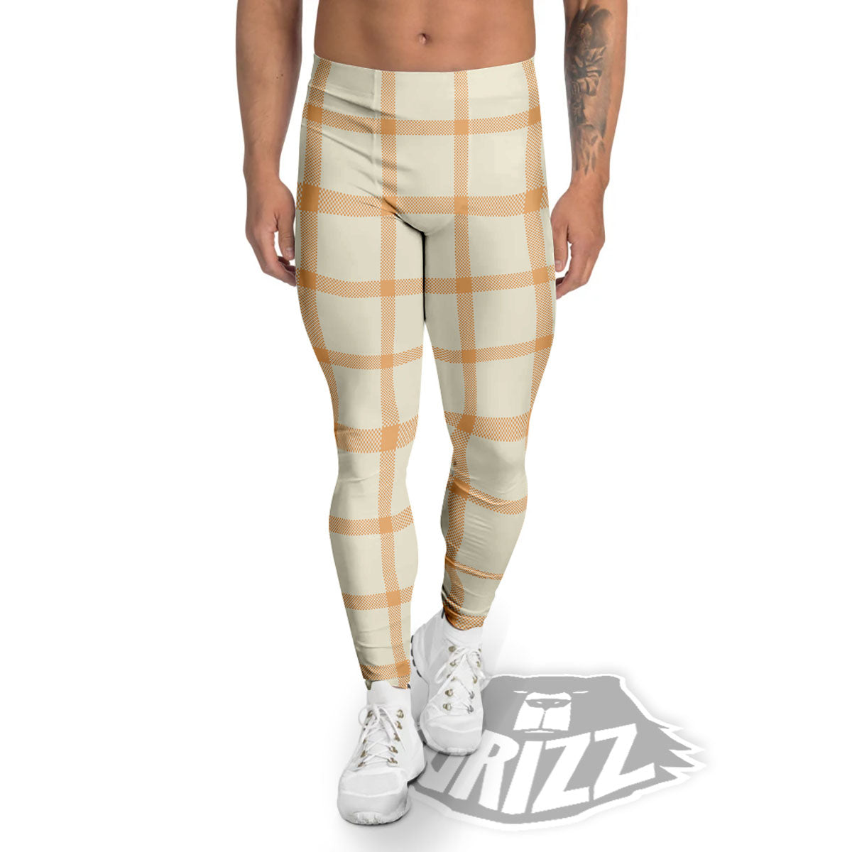Tattersall Orange Pastel Print Pattern Men's Leggings-grizzshop