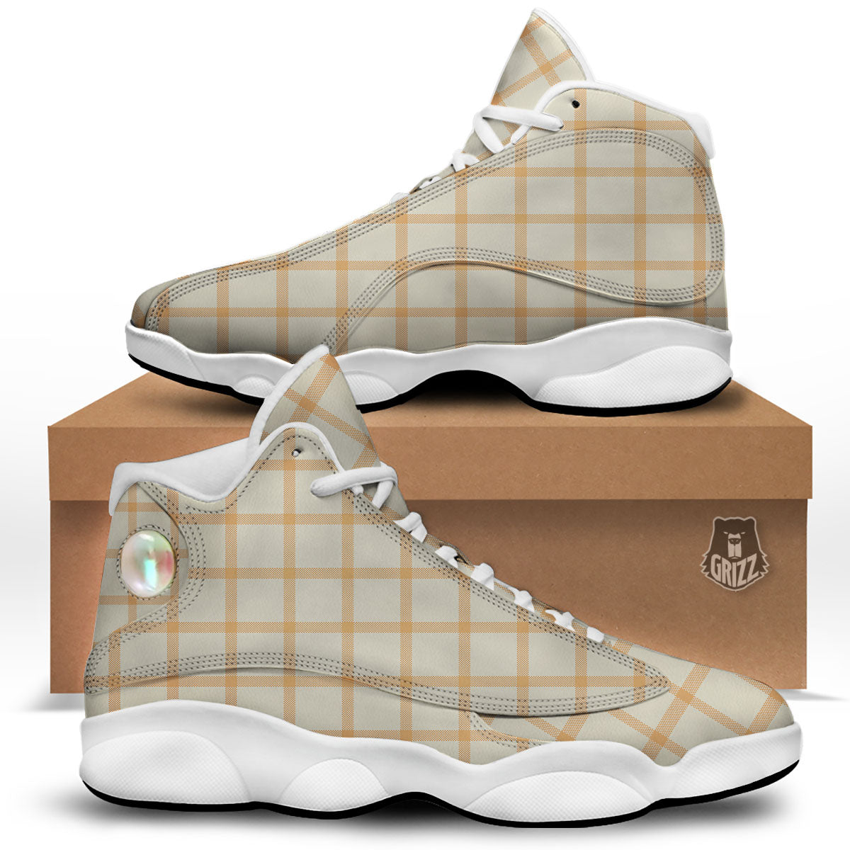 Tattersall Orange Pastel Print Pattern White Basketball Shoes-grizzshop