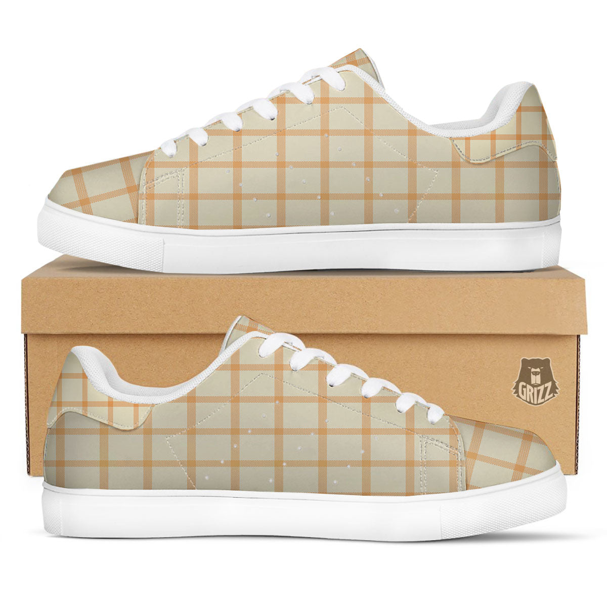 Tattersall Orange Pastel Print Pattern White Low Top Sneakers-grizzshop