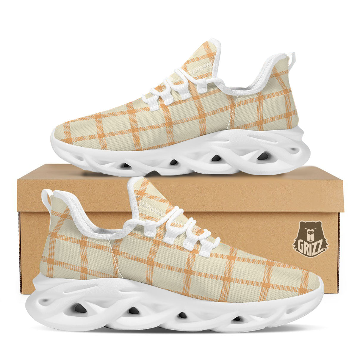 Tattersall Orange Pastel Print Pattern White Running Shoes-grizzshop