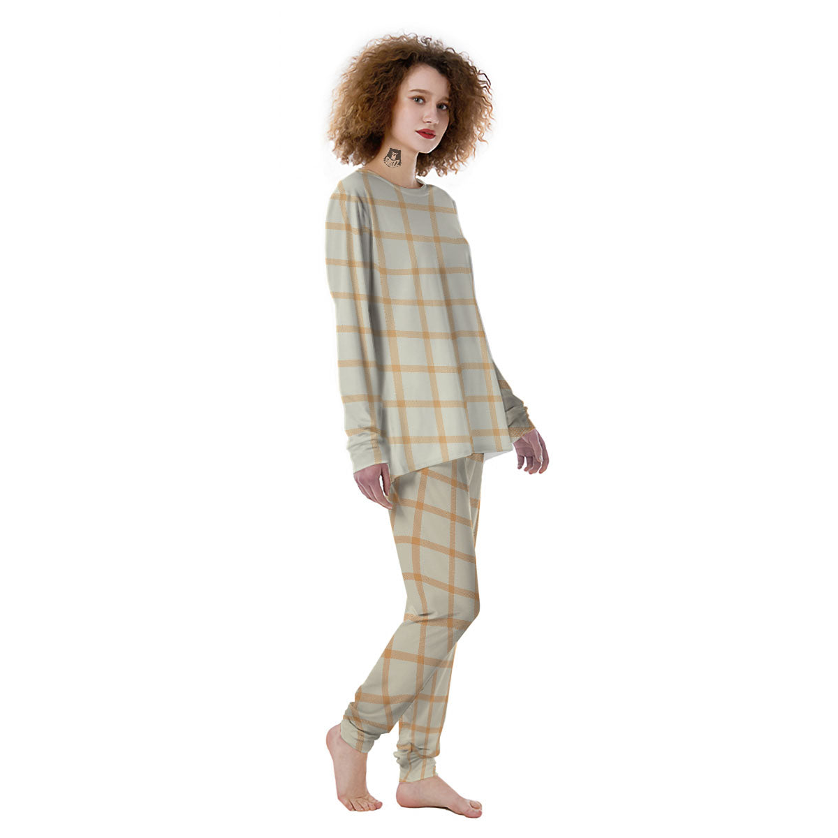 Tattersall Orange Pastel Print Pattern Women's Pajamas-grizzshop