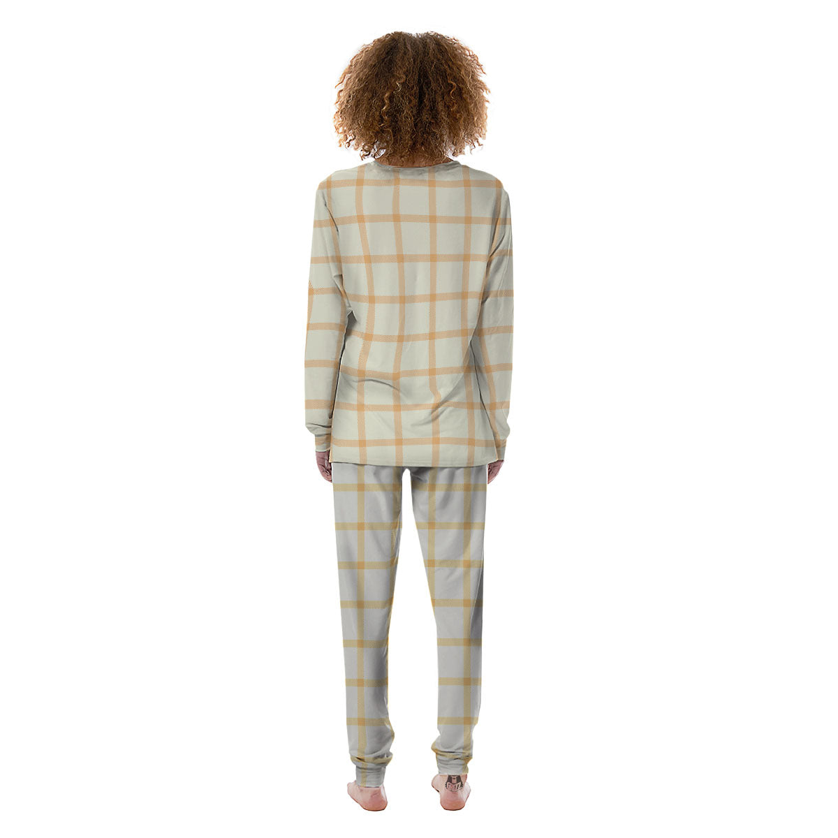 Tattersall Orange Pastel Print Pattern Women's Pajamas-grizzshop