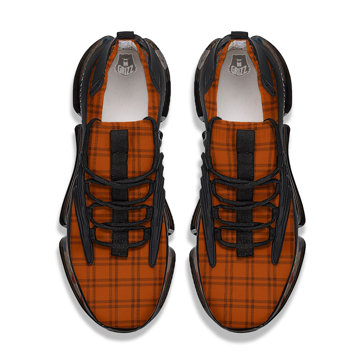 Tattersall Orange Print Pattern Black Gym Shoes-grizzshop