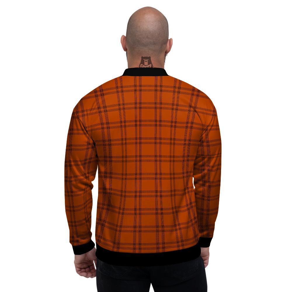 Tattersall Orange Print Pattern Men's Bomber Jacket-grizzshop