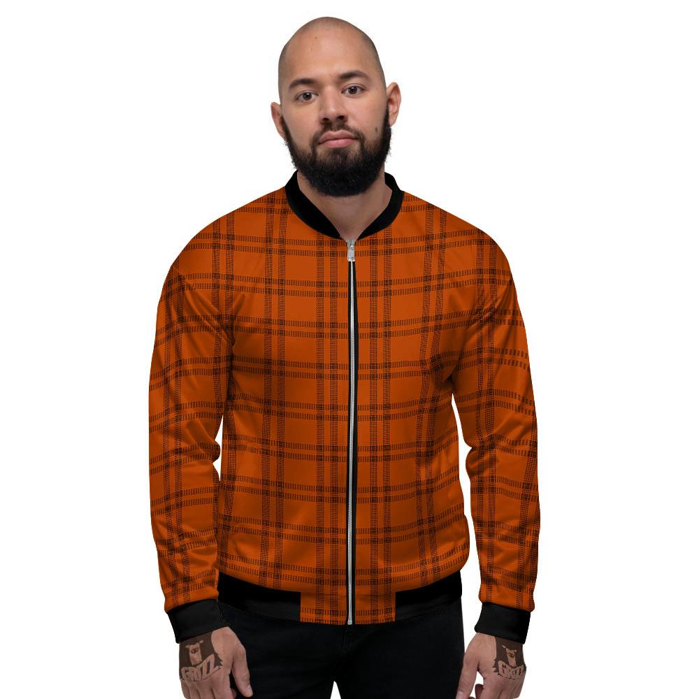 Tattersall Orange Print Pattern Men's Bomber Jacket-grizzshop