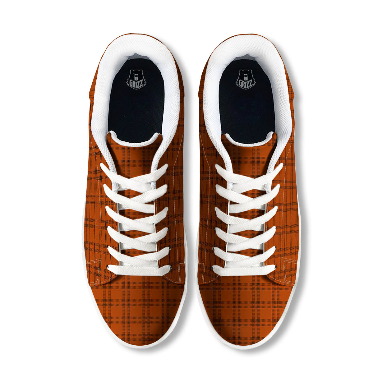 Tattersall Orange Print Pattern White Low Top Sneakers-grizzshop