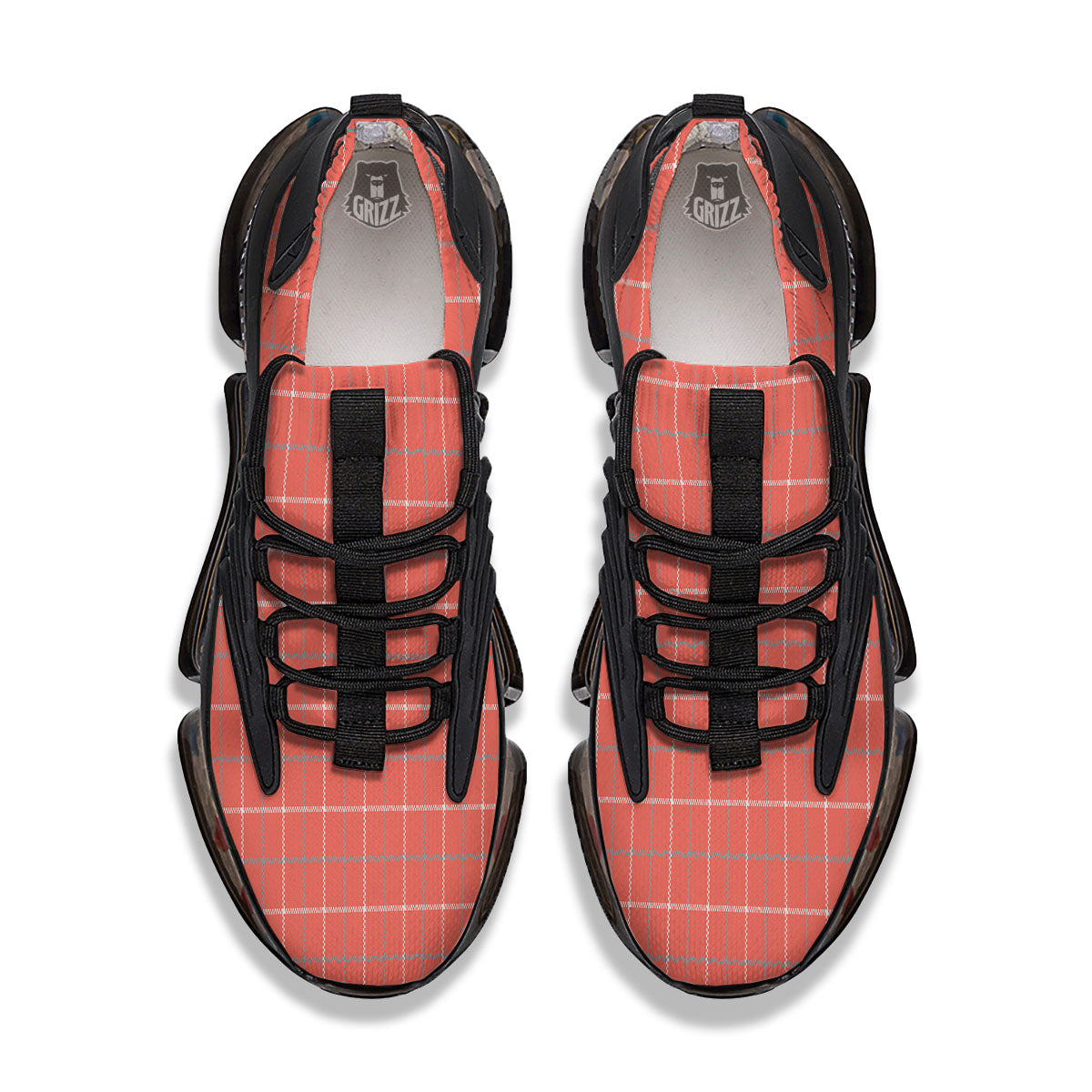 Tattersall Pastel Orange Print Pattern Black Gym Shoes-grizzshop