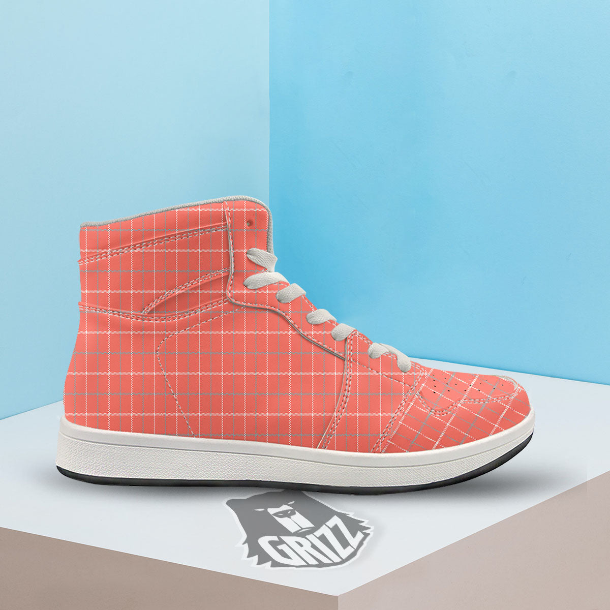 Tattersall Pastel Orange Print Pattern High Top Sneakers-grizzshop