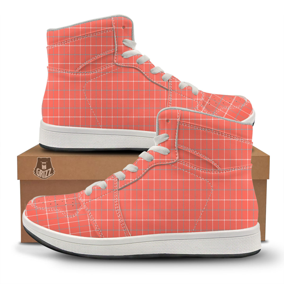 Tattersall Pastel Orange Print Pattern High Top Sneakers-grizzshop