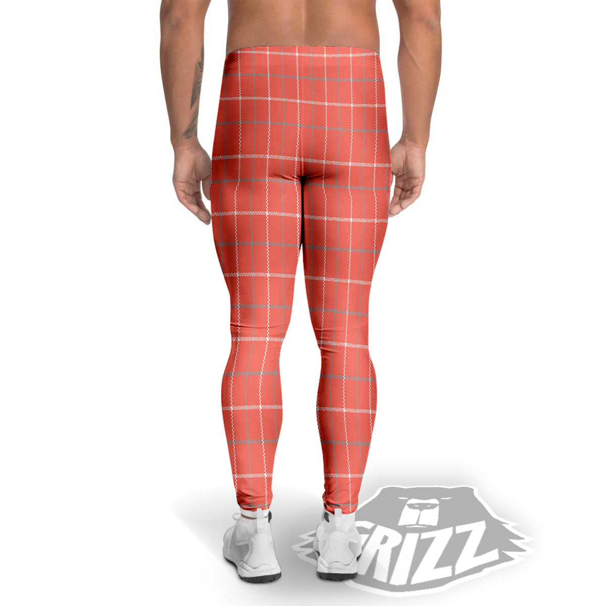 Tattersall Pastel Orange Print Pattern Men's Leggings-grizzshop