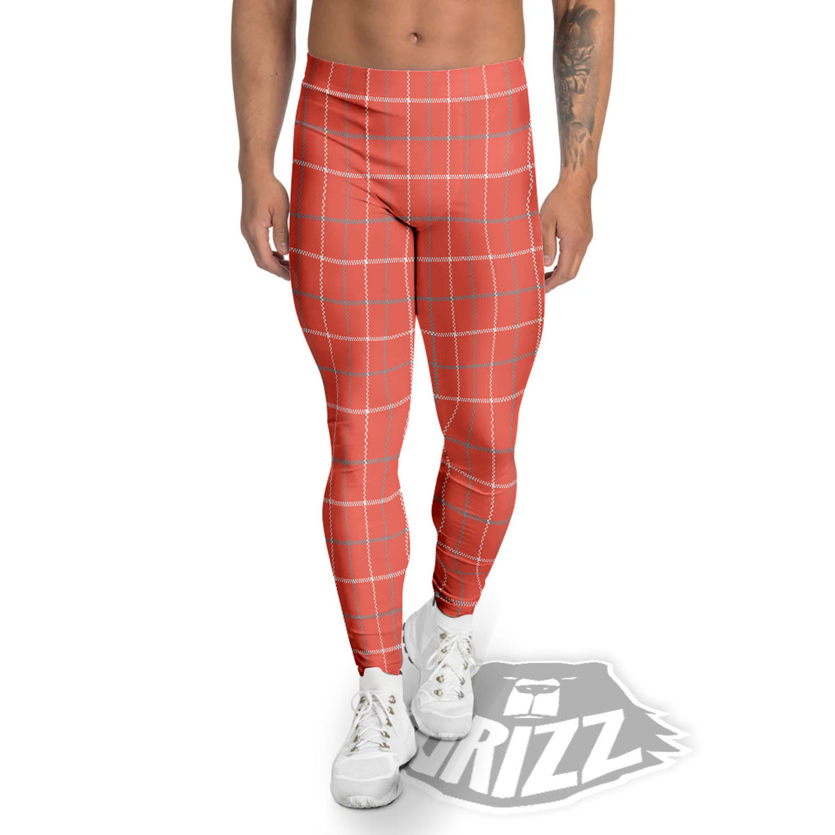 Tattersall Pastel Orange Print Pattern Men's Leggings-grizzshop