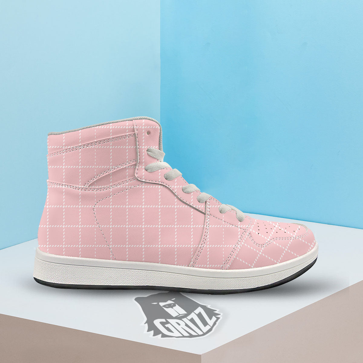 Tattersall Pastel Pink Print Pattern High Top Sneakers-grizzshop