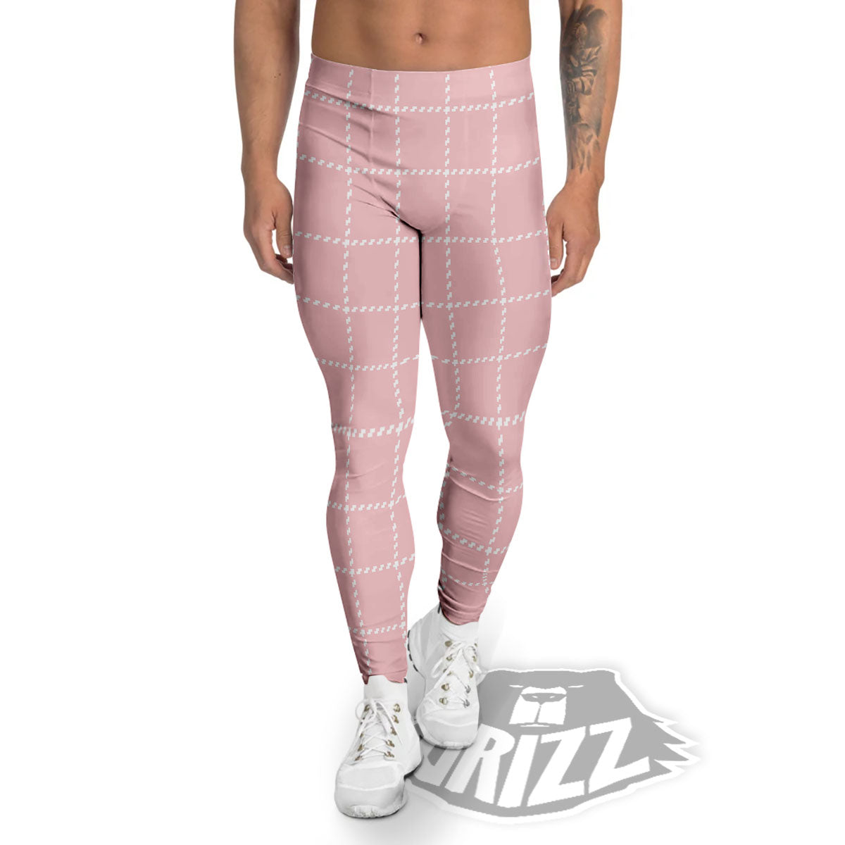 Tattersall Pastel Pink Print Pattern Men's Leggings-grizzshop