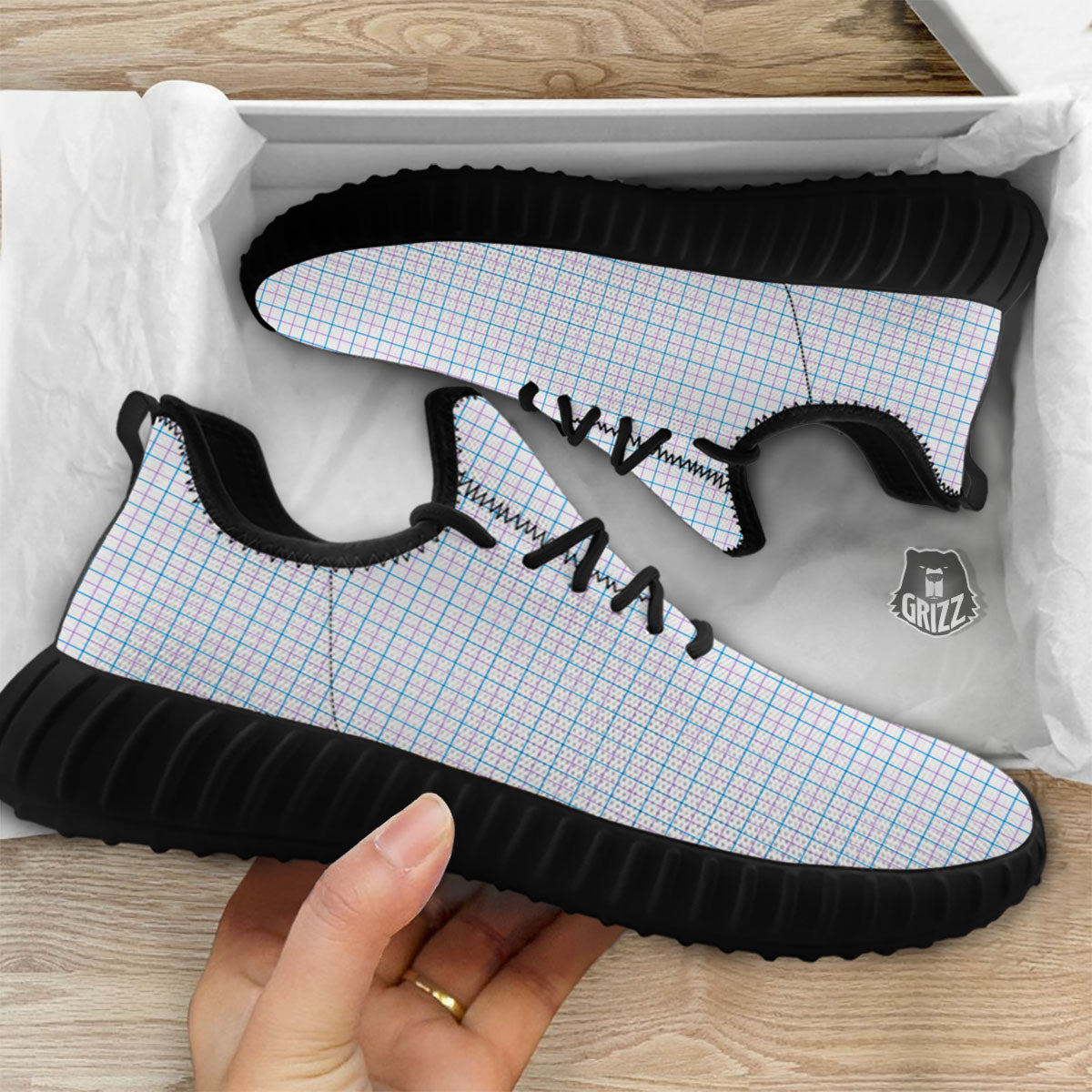 Tattersall Purple And Blue Line Print Pattern Black Walking Shoes-grizzshop